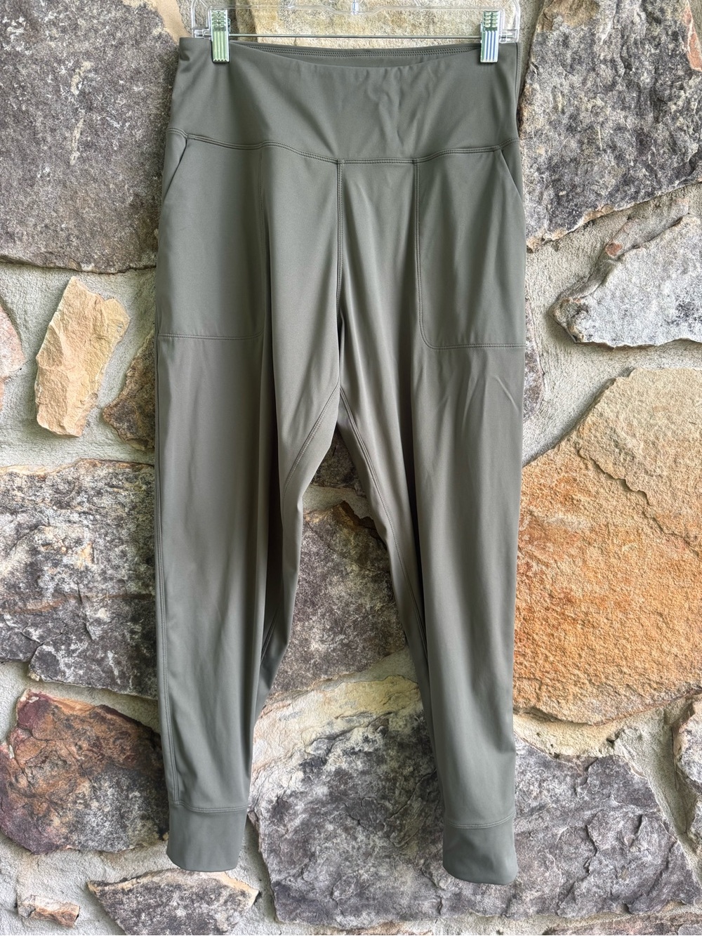 Women's Olive Green High-Rise Active Joggers Large Neutral Athletic